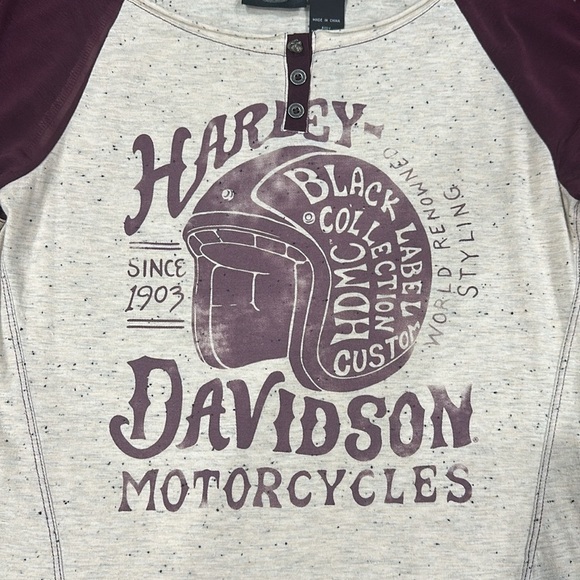 Harley-Davidson Retro Style Mesh Insert Long Sleeve Henley Top - S - Picture 4 of 8